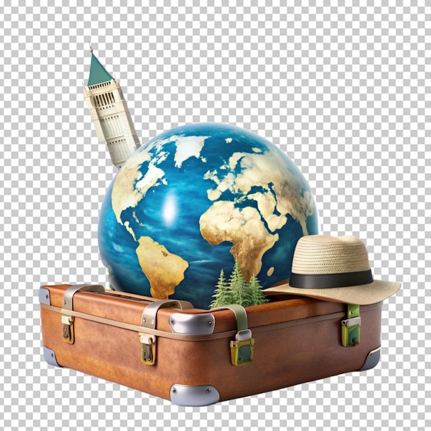 PSD tourist items arrangement isolated on transparent background