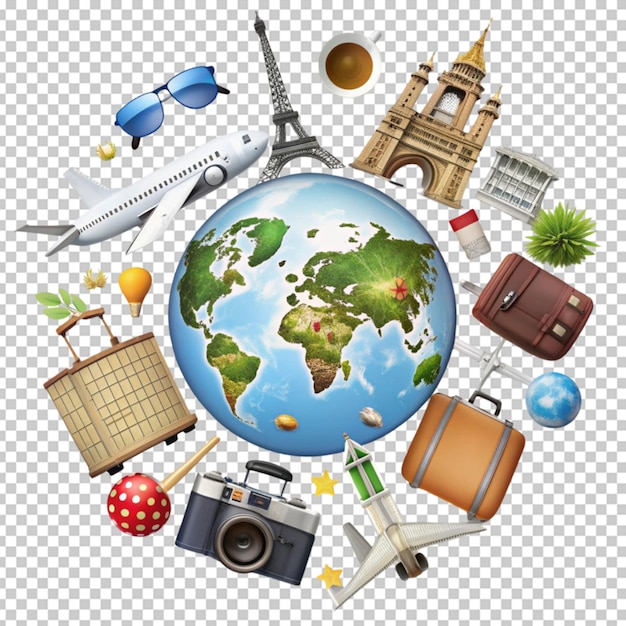 PSD tourist items arrangement isolated on transparent background