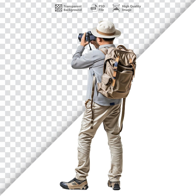 PSD tourist taking a photo with camera on transparent background