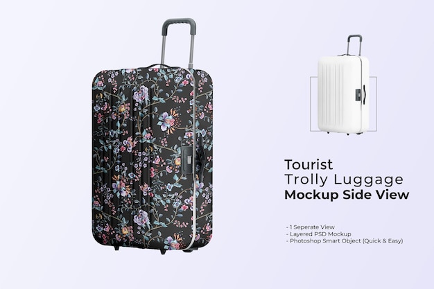 Tourist trolley luggage mockup side view