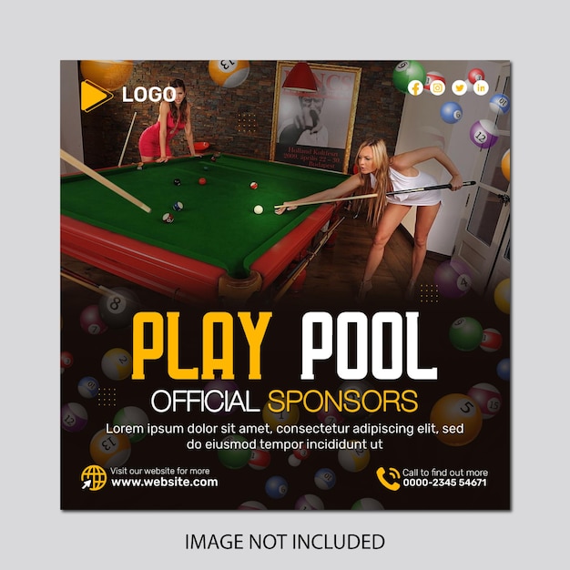 Tournament billiards official sponsors vertical social media banner post design template