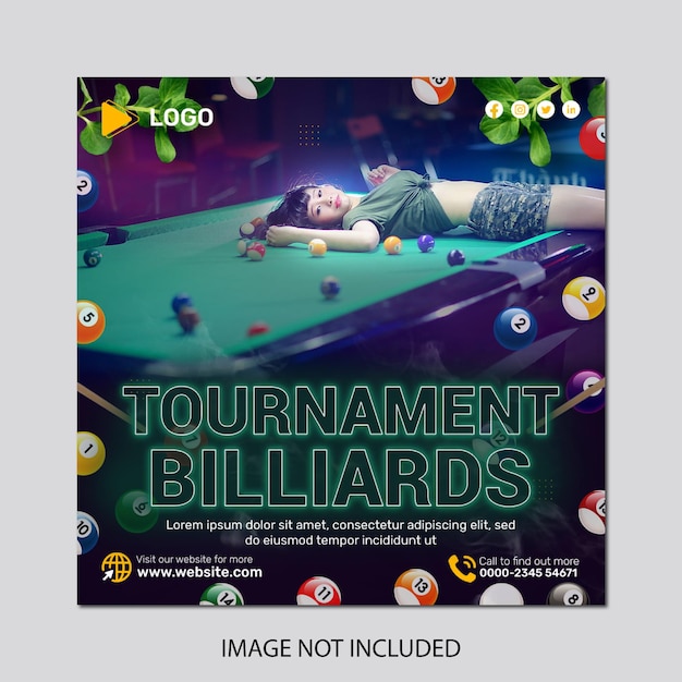 Tournament billiards official sponsors vertical social media banner post design template