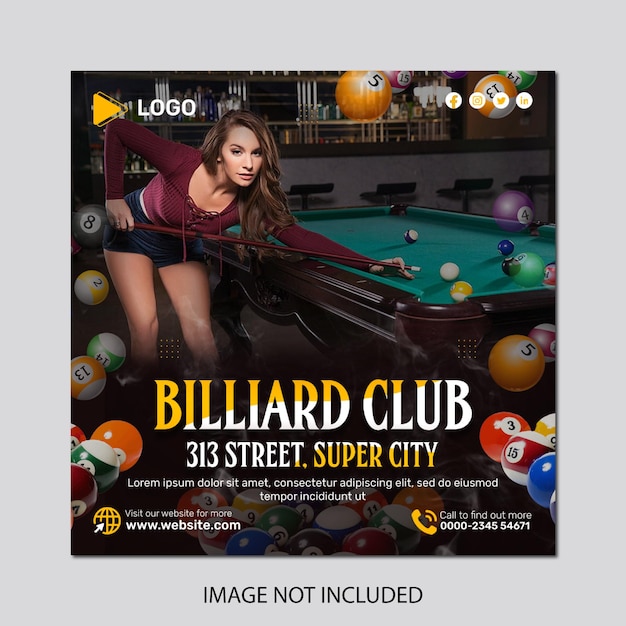 Tournament billiards official sponsors vertical social media banner post design template