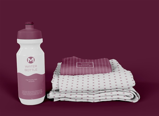 Towel with Plastic Bottle Mockup