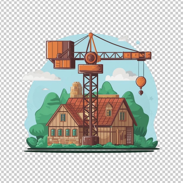 PSD tower crane cartoon style isolated on transparent background