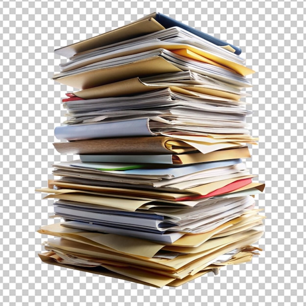 PSD towering stack of paperwork and files transparent background