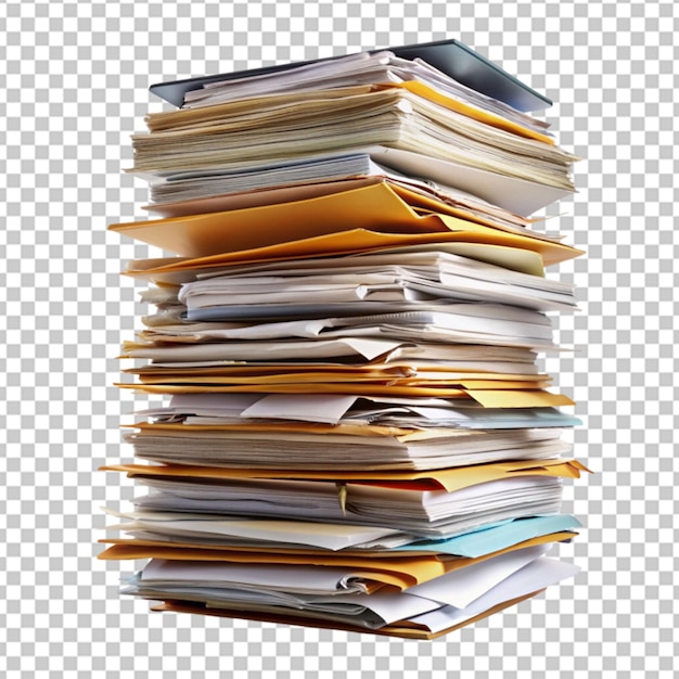 PSD towering stack of paperwork and files transparent background