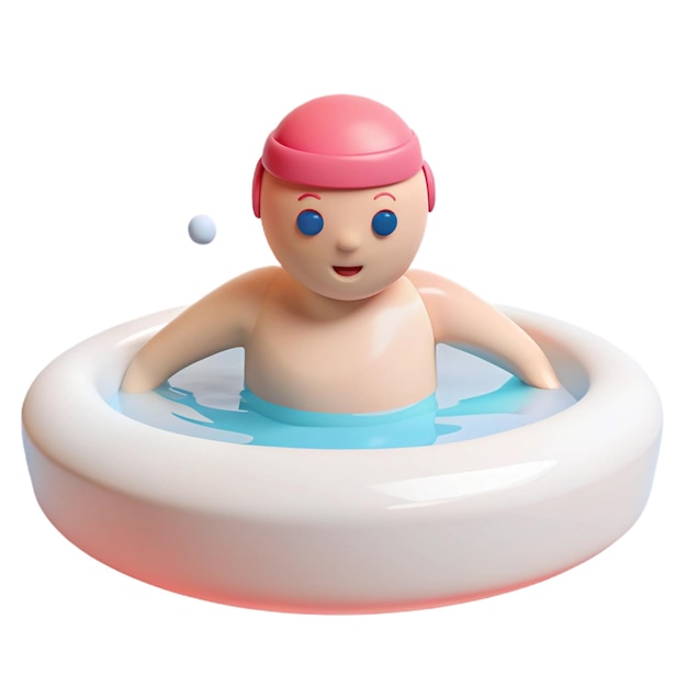 a toy in a bathtub with a pink hat on it