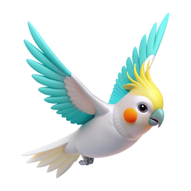 a toy bird with blue wings and a yellow beak