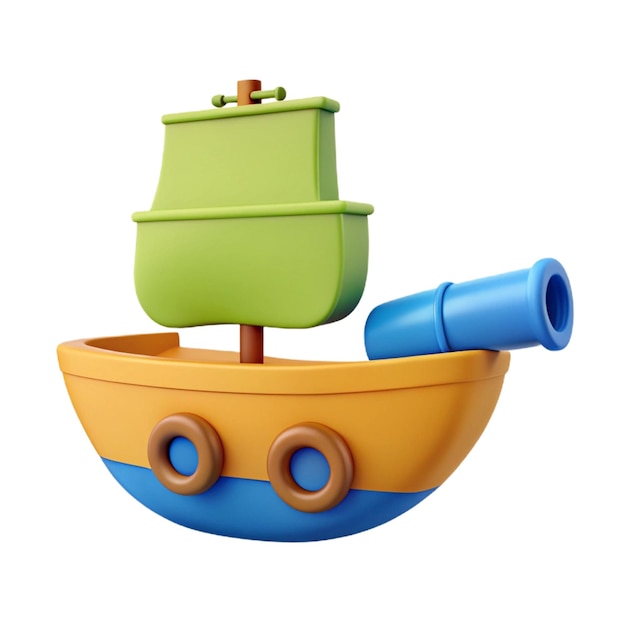 PSD a toy boat with a blue handle and a green top