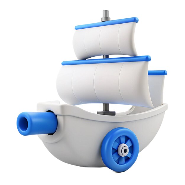 PSD a toy boat with blue wheels and a blue wheel