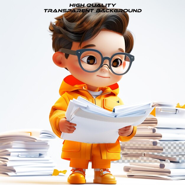 PSD a toy of a boy holding a stack of papers with the words per  quality quality