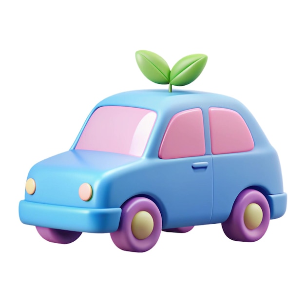 a toy car with a green leaf on the roof