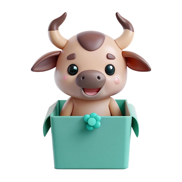 PSD a toy cow with a blue box that says quot a green box quot