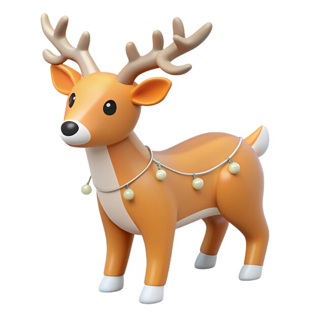 a toy deer with a garland on its neck