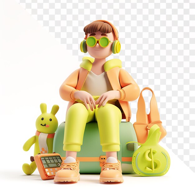 PSD a toy figure with a bag and a bag with a dollar sign on it