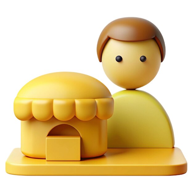 PSD a toy figure with a yellow house on top of it