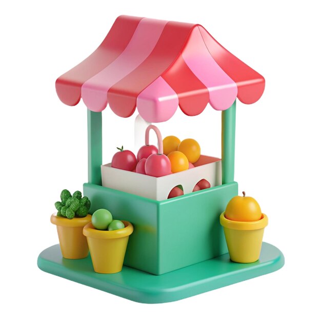 PSD a toy fruit stand with a red and white umbrella