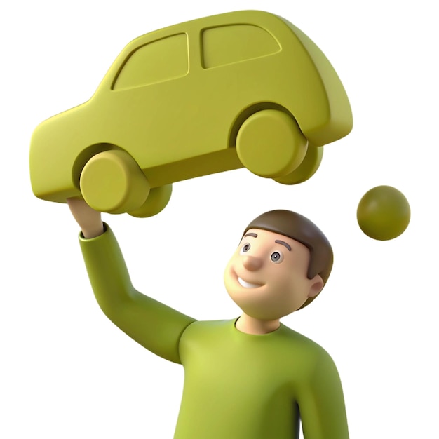 PSD a toy man holds up a car that says quot toy car quot