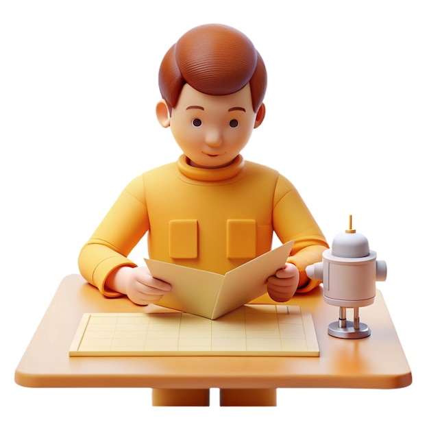 a toy man sits at a desk with a toy gun and a sewing machine