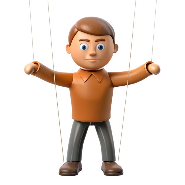 a toy of a man with a brown shirt on and black pants