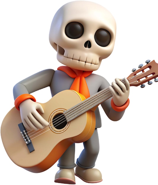 PSD a toy man with an orange scarf holding a guitar