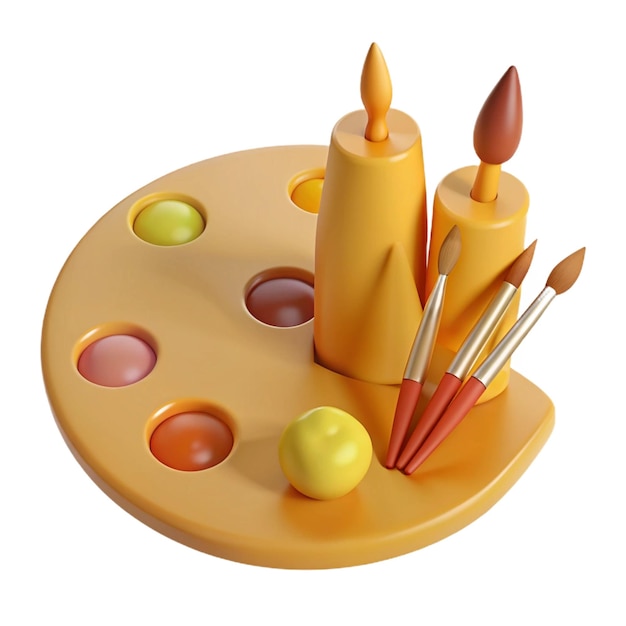 a toy of pencils and paint are on a yellow tray