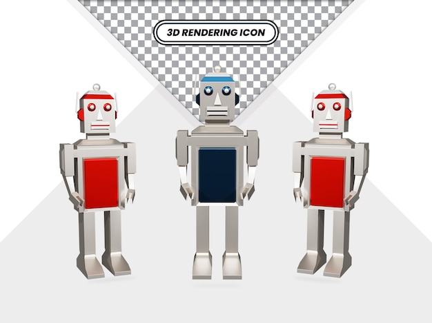 toy robot set icon design in 3d rendered isolated