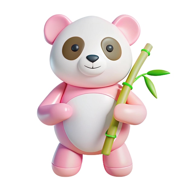 a toy stuffed animal with a bamboo stick in its mouth