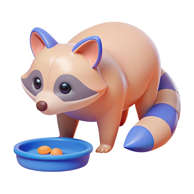 PSD a toy that has a blue tail and a bowl of food