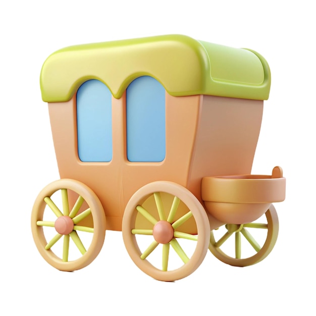 a toy toy with yellow and orange wheels and a yellow cart with the number 3 on it