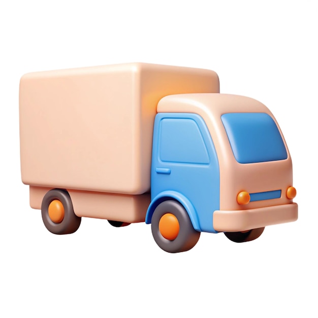 a toy truck with orange wheels and a blue top