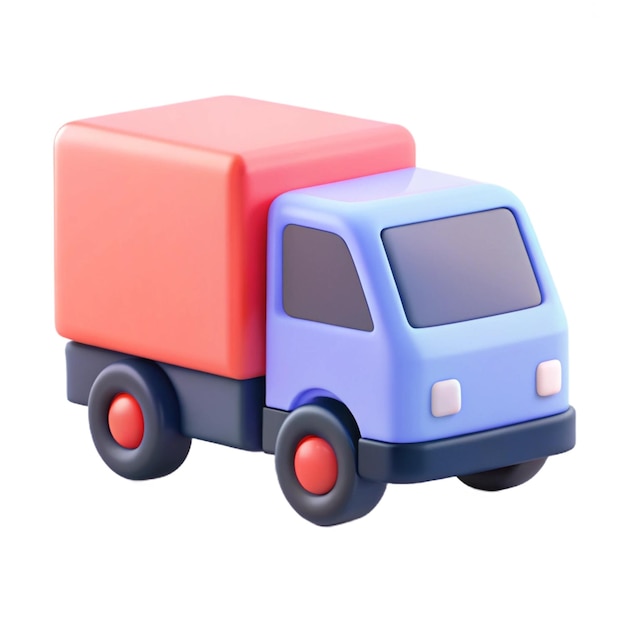 a toy truck with a red box on the side