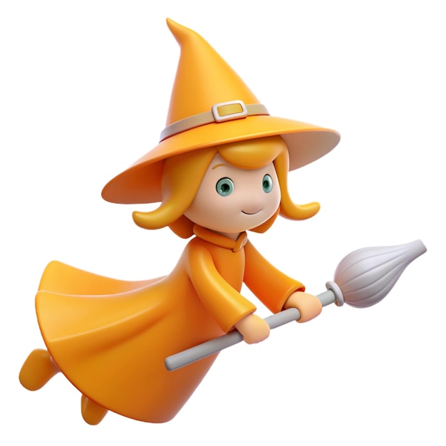 PSD a toy witch with a broom and a broom