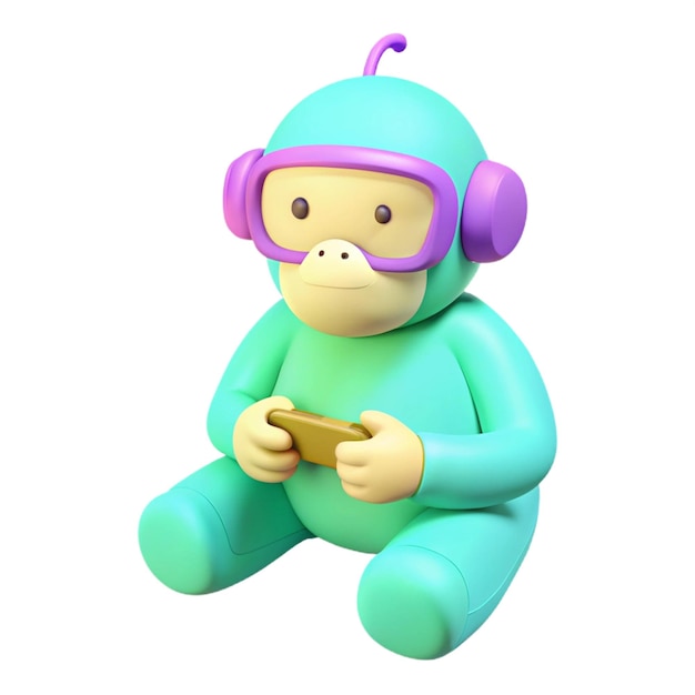 PSD a toy with a blue outfit and headphones on it