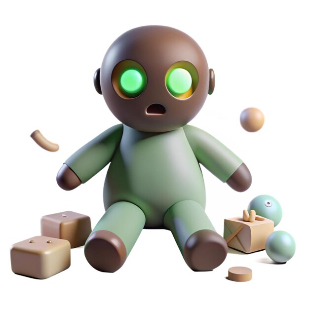 PSD a toy with a green eyes and a green alien head