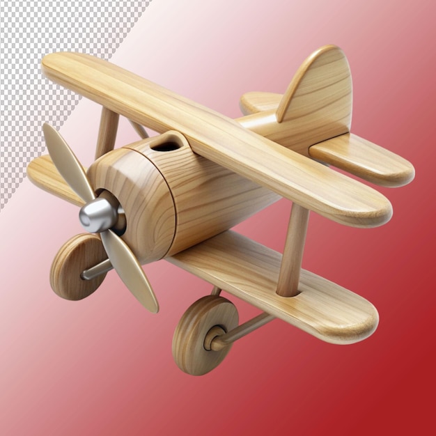 toy wooden 3d isolated airplane illustration isolated on transparent background