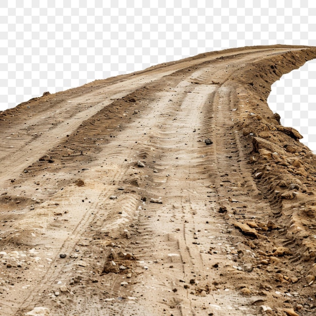 PSD tracks rough dirt road pathway on isolated background