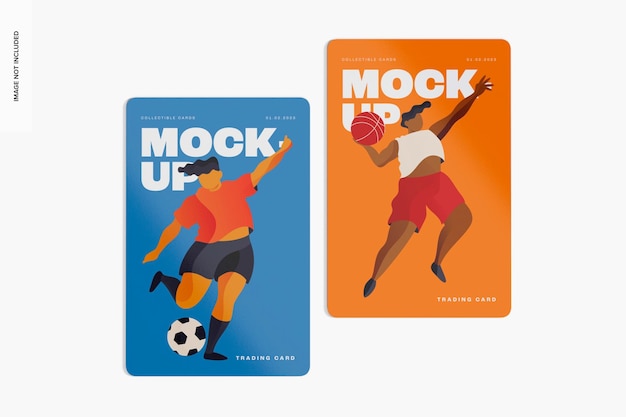 PSD trading cards mockup, top view