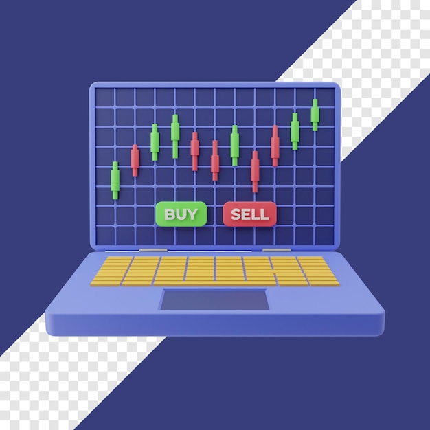 Trading in laptop 3d illustration with transparent background