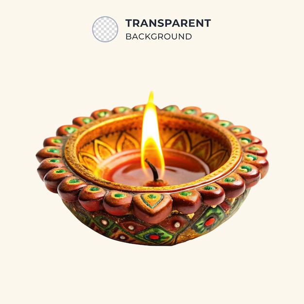 Tradition diya oil lamp isolated on transparent background