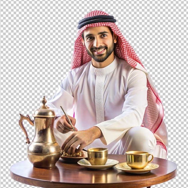 traditional arabic hot tea and man sitting