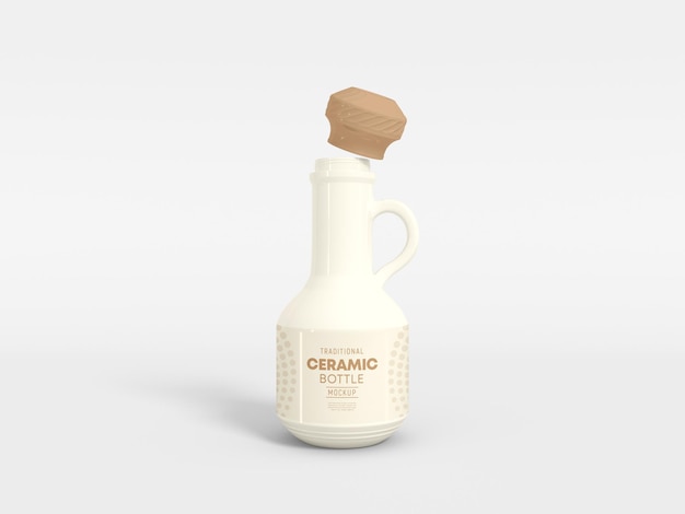 Traditional Ceramic Bottle with Handle Mockup