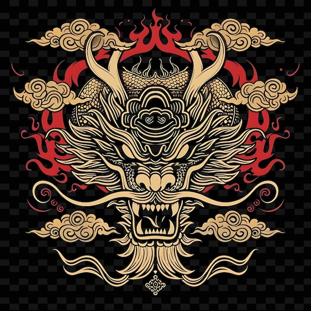 Traditional Chinese Dragon Logo With Clouds and Fire for Dec Creative Abstract Vector Designs