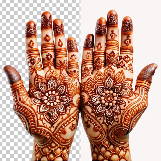 PSD traditional decorated henna hands on transparent background