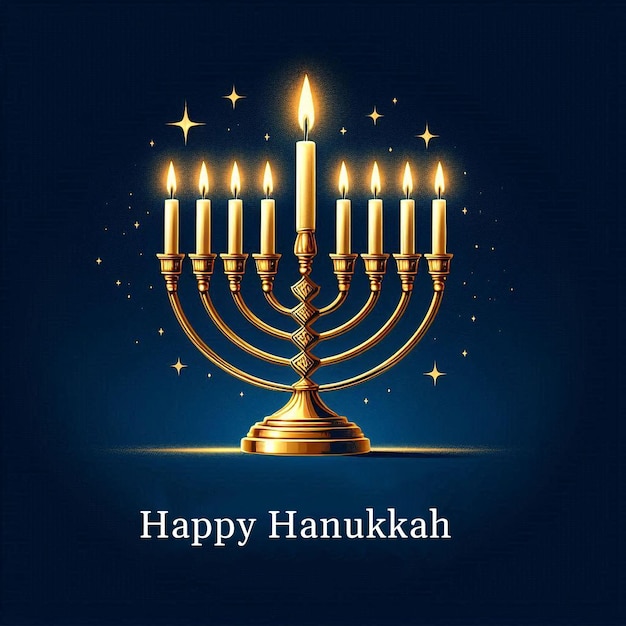 PSD traditional happy hanukkah psd poster card with candle stick holder and editable text