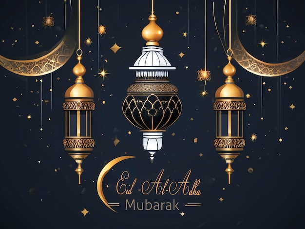 Traditional islamic eid al adha mubarak dark and golden colure banner design