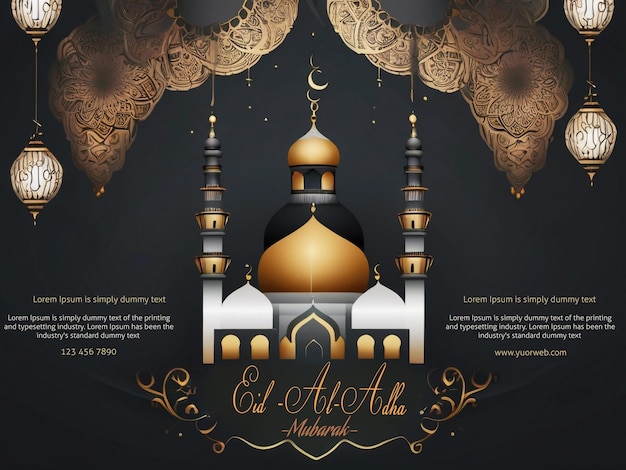 Traditional Islamic Eid al Adha Mubarak dark and golden templet design