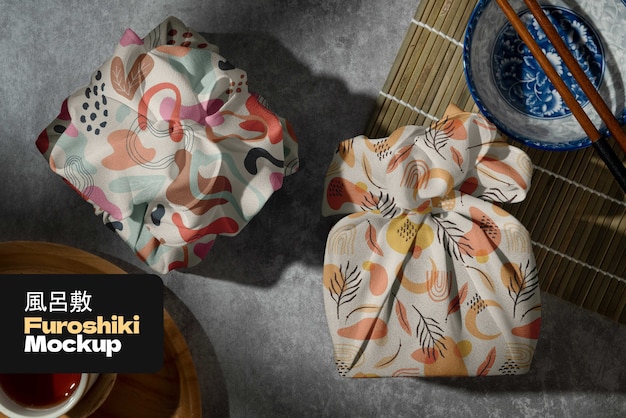 Traditional japanese furoshiki top view