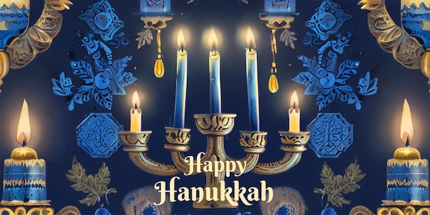 Traditional Jewish holiday glowing hanukkah greeting card design